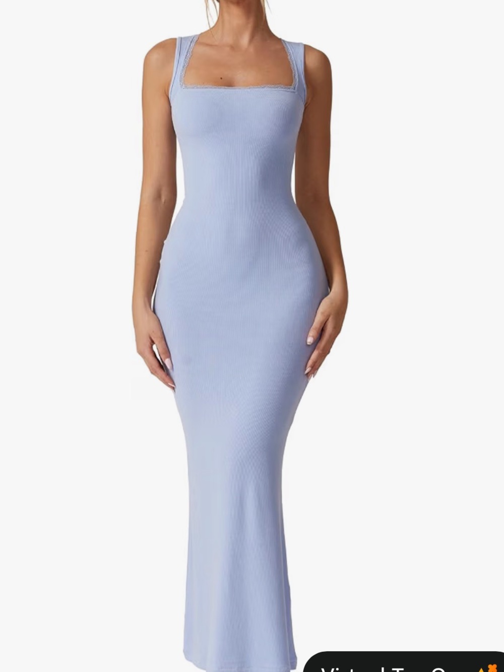 Blue Ribbed Lace-Trim dress